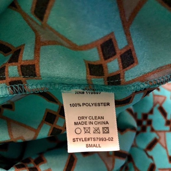 TURQUOISE 3/4 LENGTH SLEEVE BLOUSE - Picture 3 of 3